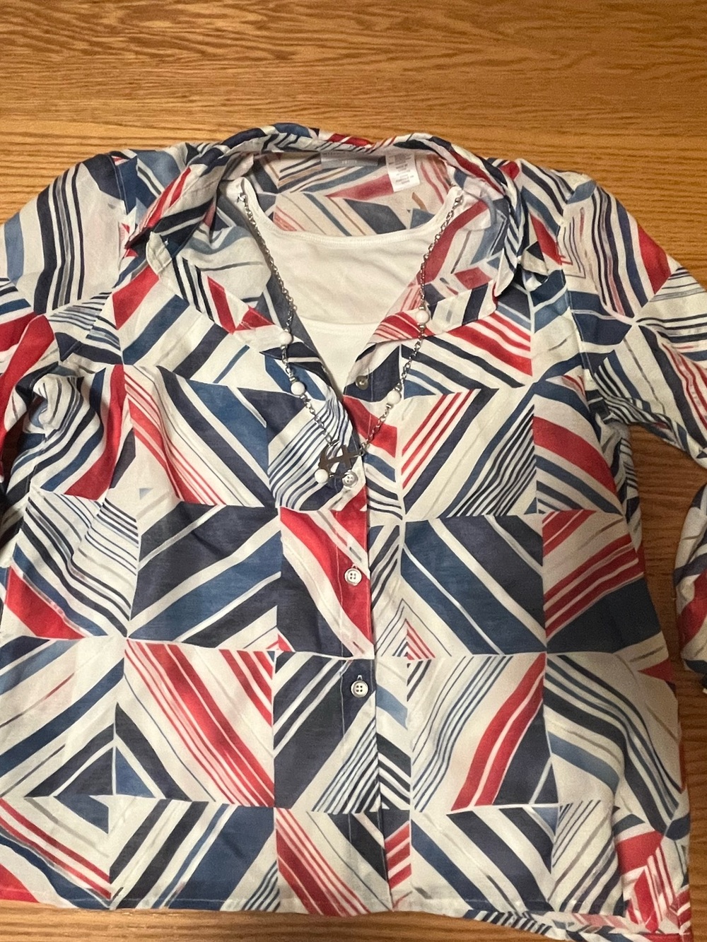 Alfred Dunner Two-piece Top Blouse With Necklace Tank Button up Petite 12